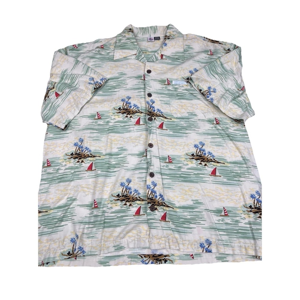 Bubba Gump Lt. Dan's Aloha Gear Palm Tree Sailboat Ocean Hawaiian Shirt Size 2XL
